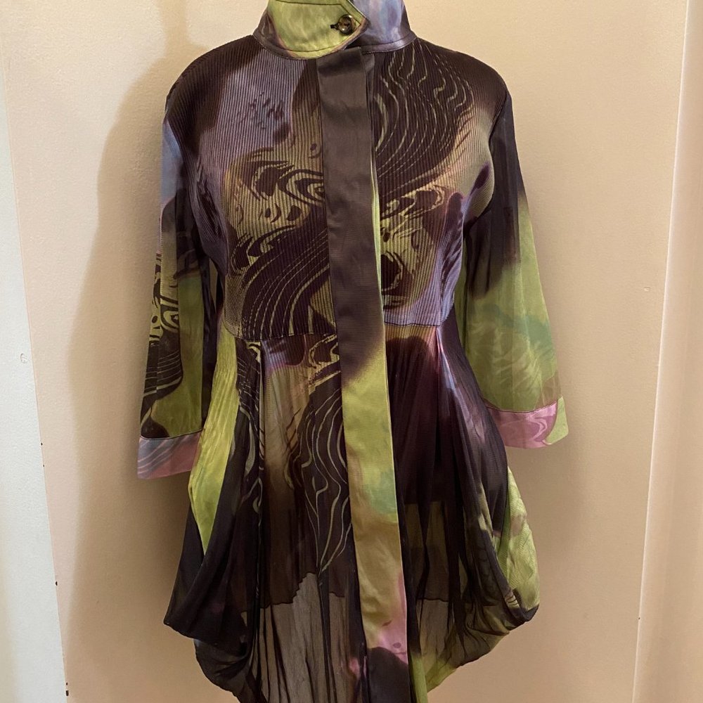 LINDI abstract pattern grey, green, purple tunic with pockets